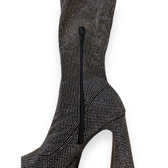 Steve Madden Sultry Rhinestone Over The Knee Platform Black Boots - Picture 14 of 16